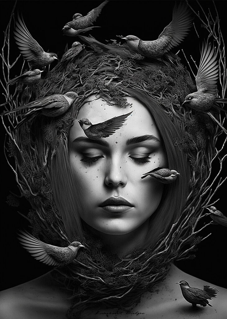 Femme accueillant oiseaux 2