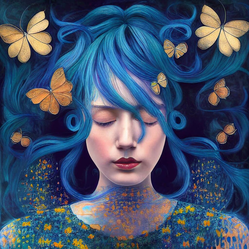 _Laurent56_90s_style_in_garden_with_blue_butterflies_fantasy_dee_ v-1